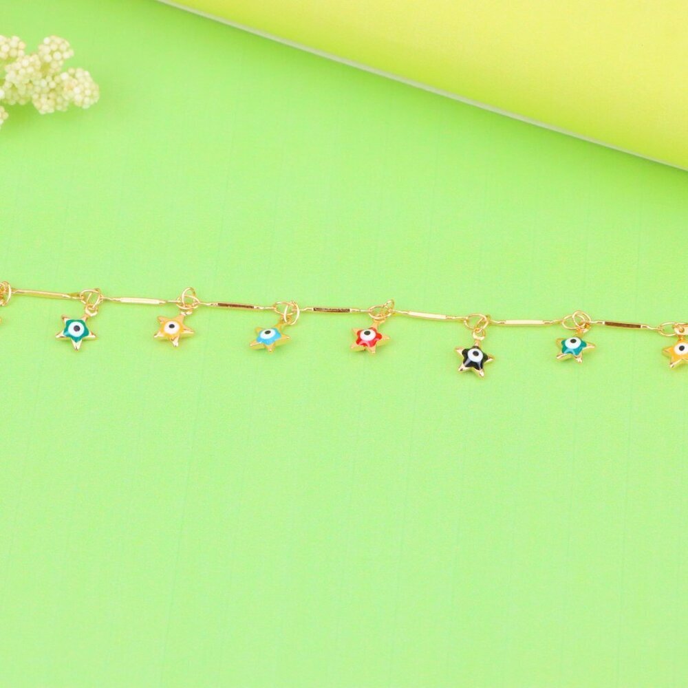 "Rose Gold Evil Eye Anklet with Colorful Star Charms, XPAL1192